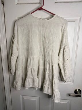 Cost Plus World Market Cream Tiered Gauze Tunic